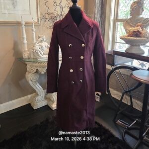 Guess Wine Red Coat Wool Blend Textured Designer Winter A-line #114 Small